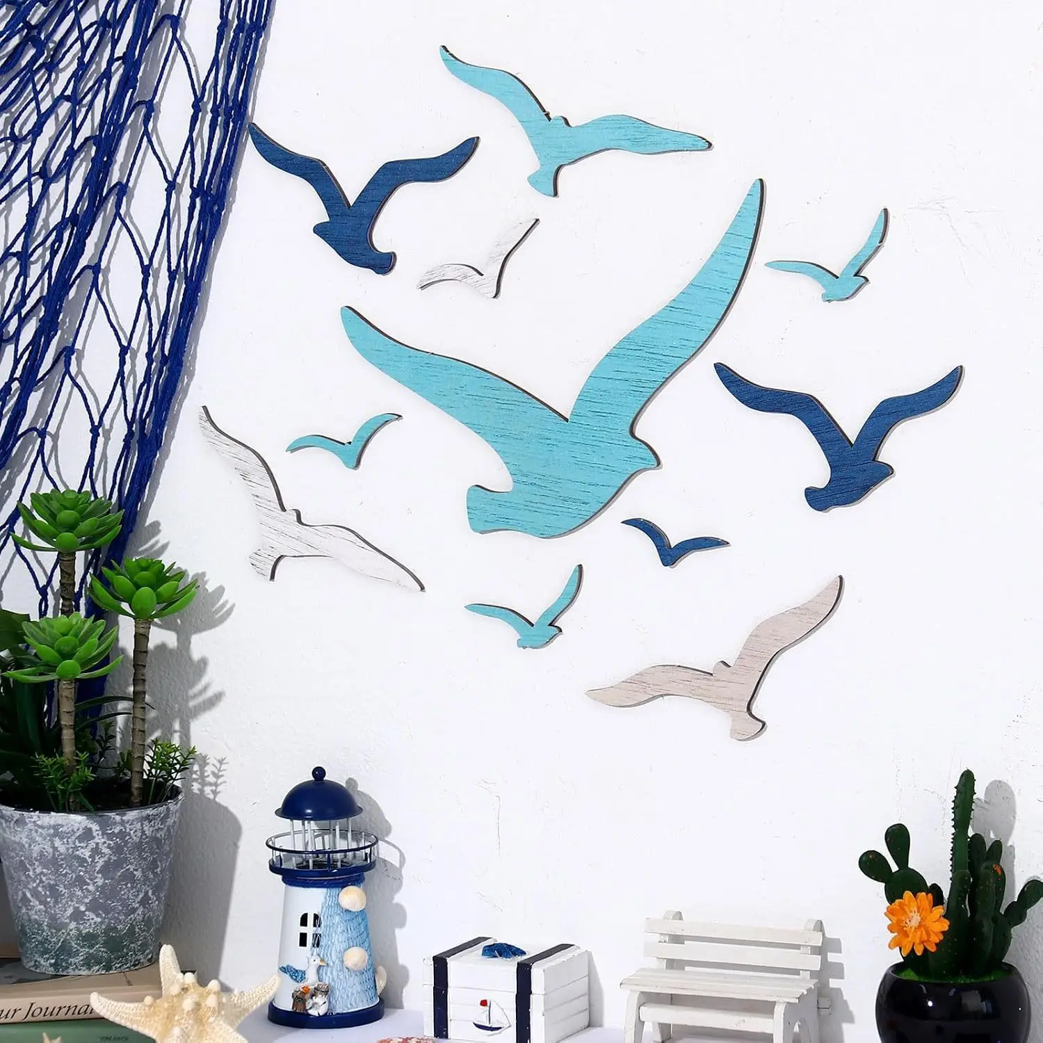 11Pcs Fly Birds Wooden Sign Seagull Wall Decor For Home Farmhouse Bedroom Coffee Shop Spa Yoga Studio Rest Room Wall Decoration