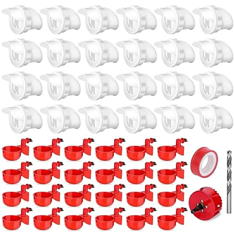 

【Spot goods】24 Pcs Chicken Kit and 24 Pcs Water Cup Kit Gravity Poultry Waterer Cup and Poultry Port Set with Hole Saw and Seal
