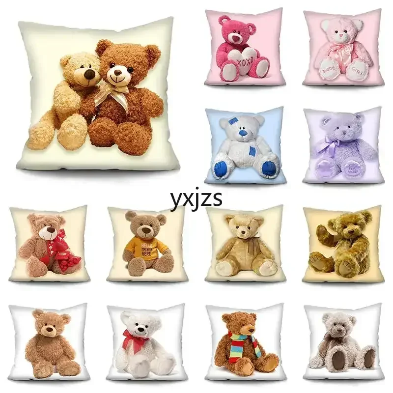 

Multicolor Bear Print Cushion Cover Cute Warm Pillowcase Home Improvement Car Sofa Decoration45x45cm 18x18Inch