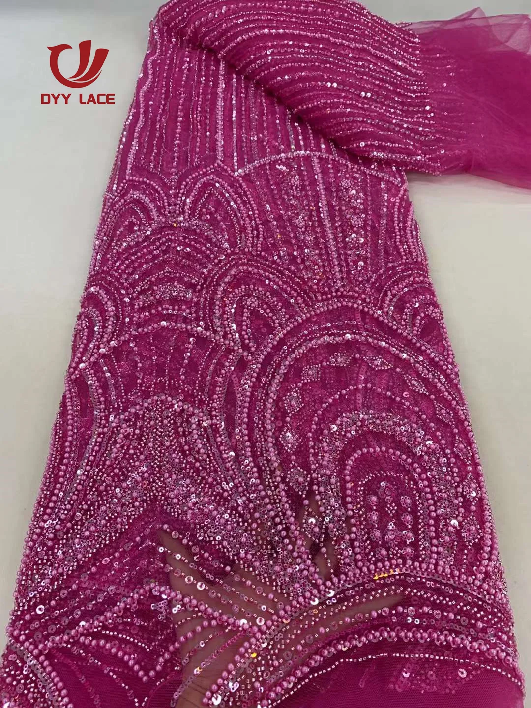 Hot Sale 2024 African Sequins Beaded Lace Fabric High Quality Lace 5 Yards French Lace Fabric Nigerian Lace Fabrics Party