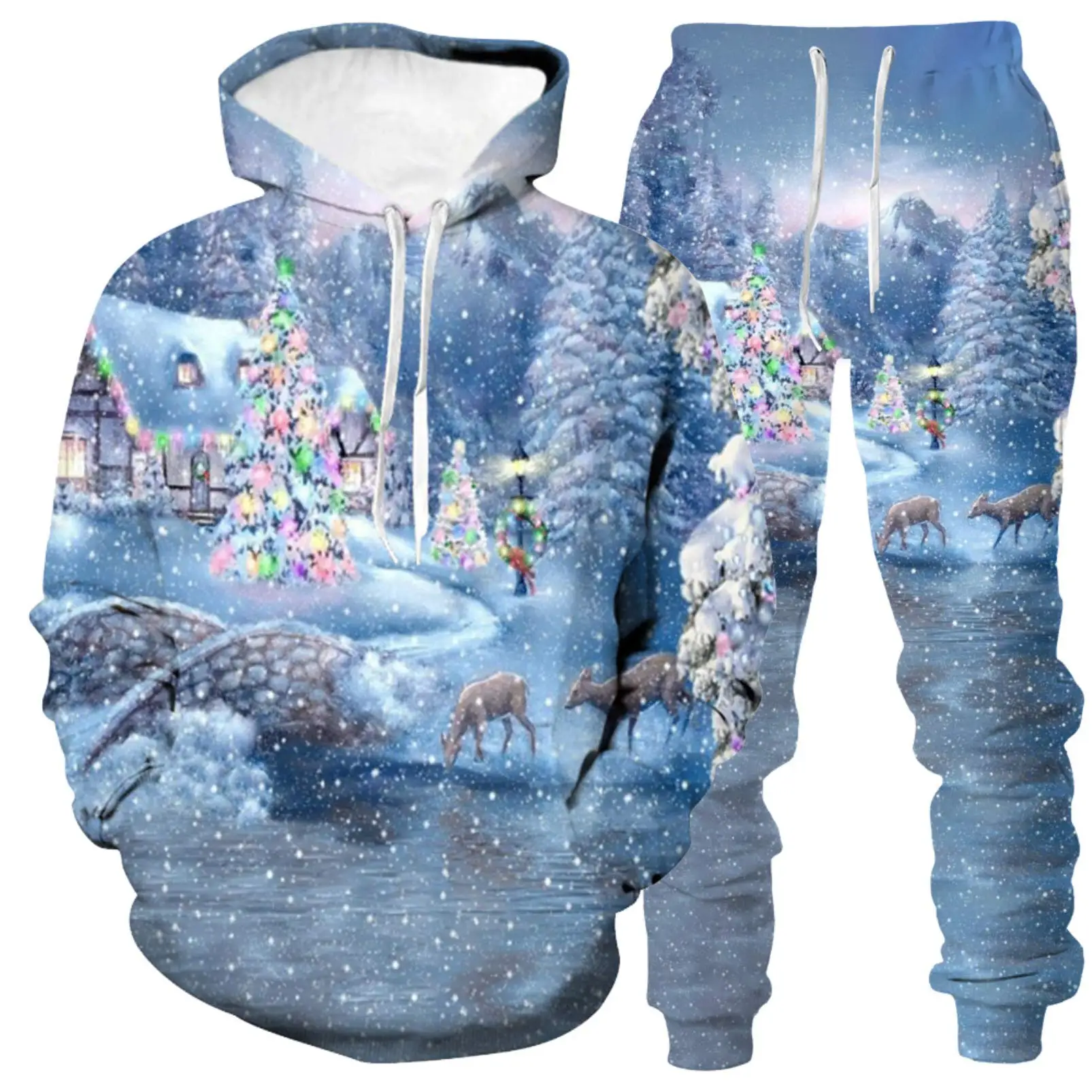 

Рождественские толстовки с капюшоном, комплекты брюк, Рождественская елка, мужские толстовки с 3D принтом, спортивные штаны, уличная одежда, спортивные штаны, рождественские комплекты из 2 предметов