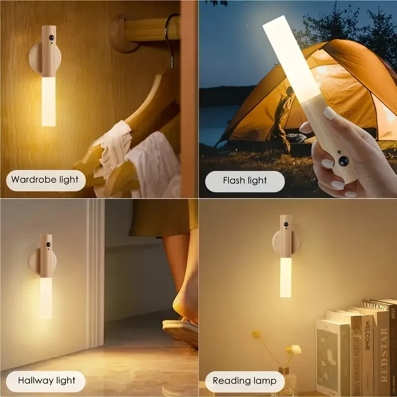 LED Rechargeable Magnetic Wall Lamp Smart Motion Sensor Night Light Portable for Hallway Bedroom Stairs Bathroom Cabinets Decor