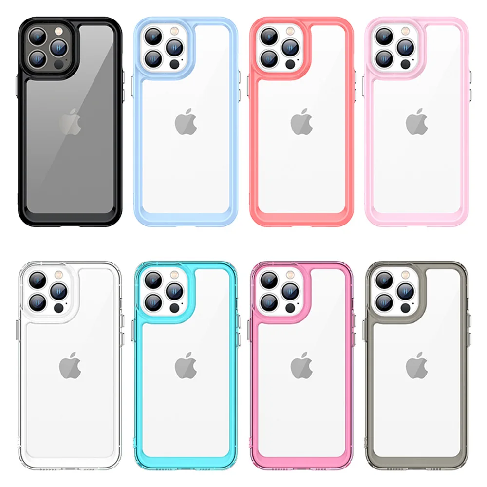 Fashion Colorful Case For iPhone 16 15 14 13 12 11 Pro Max Plus Soft TPU Hard Clear Acrylic Shockproof Cover Skin