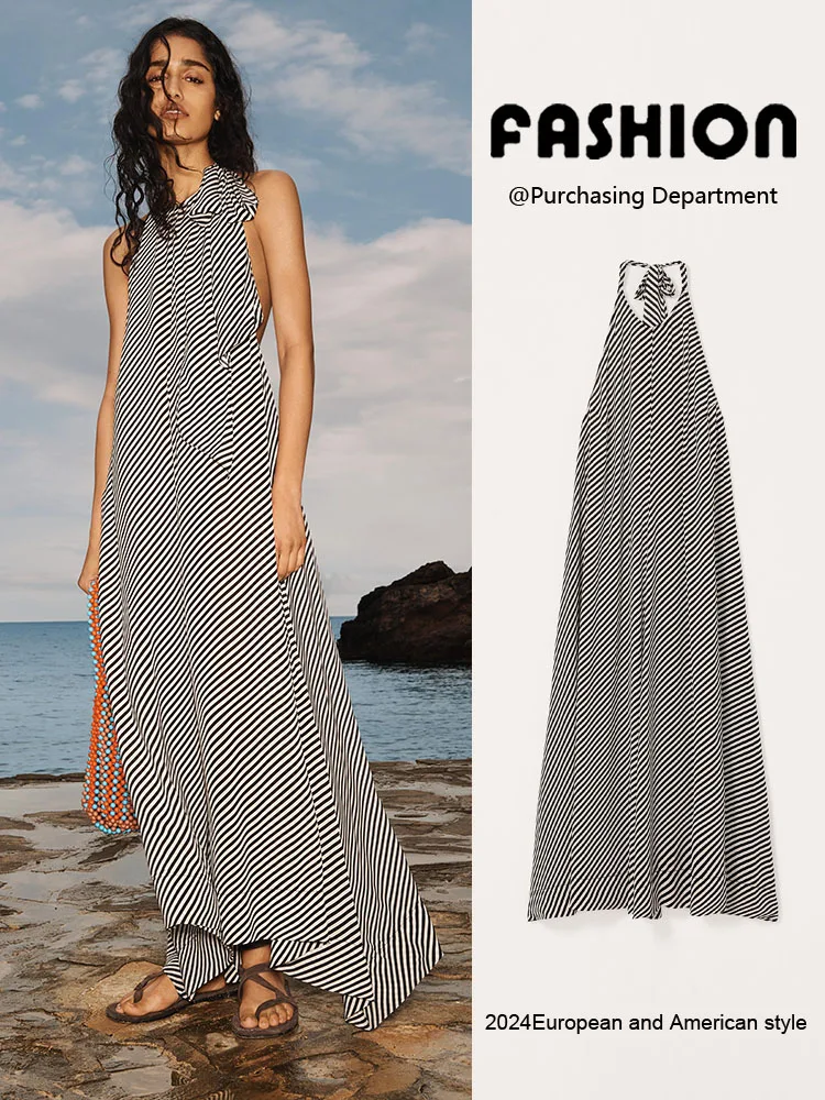 Estate 2025 Nuovo abito da donna lungo Svel Ne Hanging Bal Dr Ele Stripes Faionable Par per donna