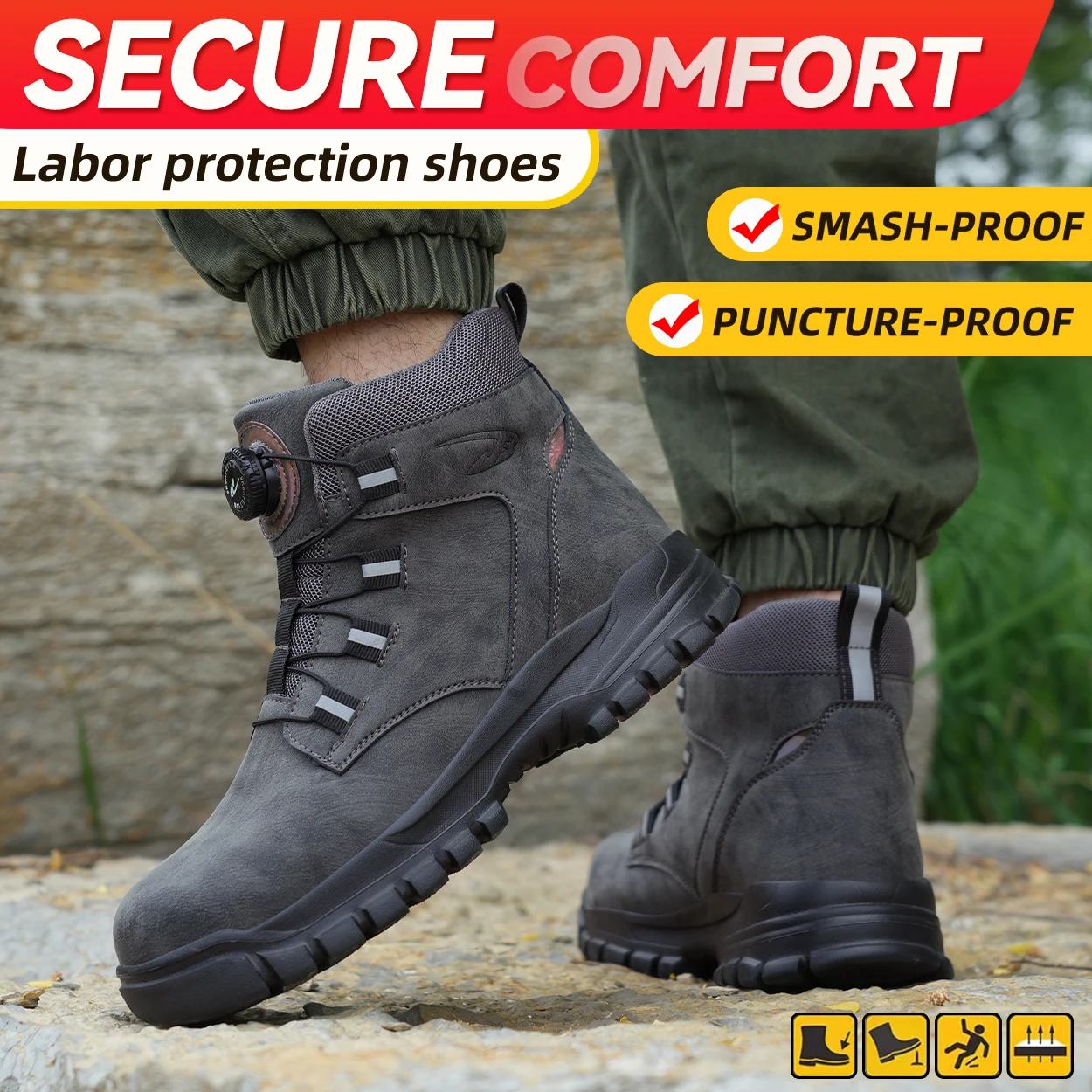 Boutons rotatifs hommes bottes de sécurité hommes bout en acier bottes de travail chaussures de sécurité de protection indestructibles baskets pour hommes anti-crevaison