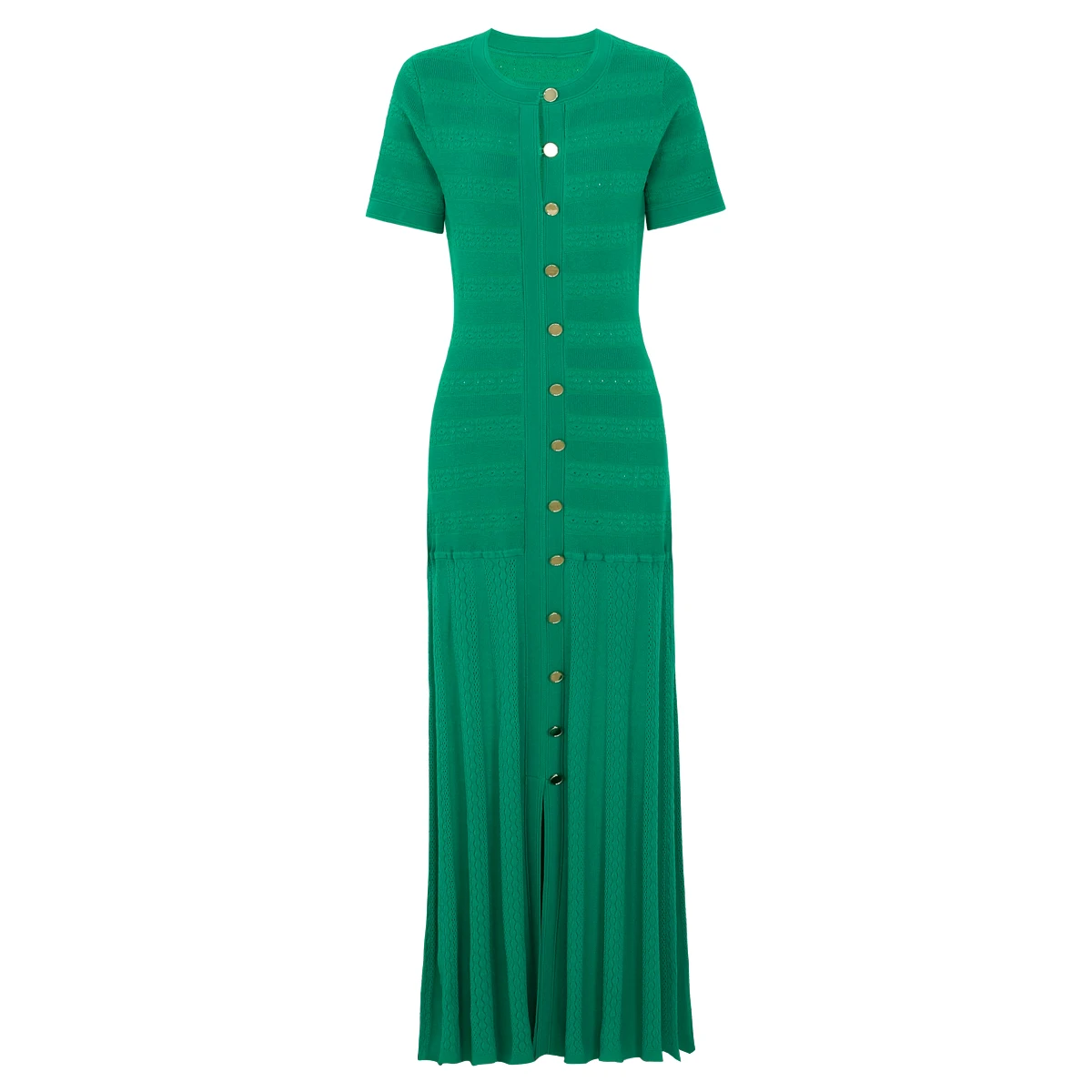26249 Hochwertiges, modisches Sommerkleid mit kurzen Ärmeln, Rundhalsausschnitt, schmaler Passform und schlankmachendem Streifenmuster aus Strick für Damen.