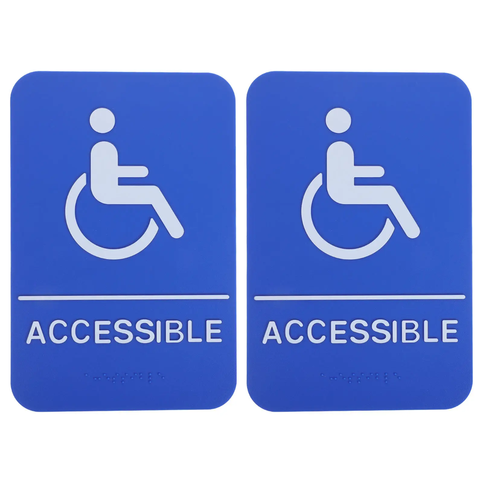2pcs ADA Compliant Handicap Parking Signs – Blue Weatherproof Plastic Braille Accessible Signs for Business Entrance