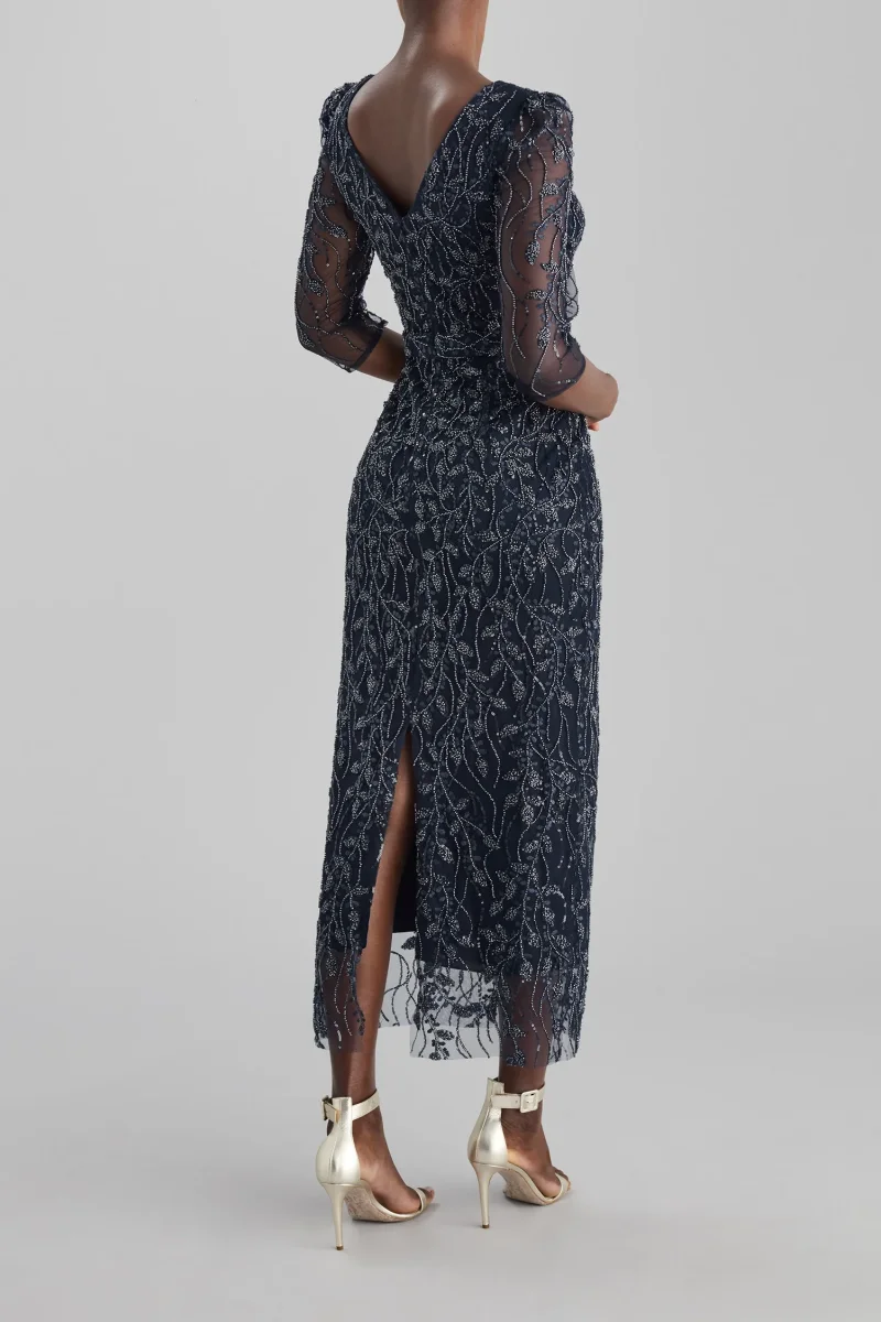 Personalizado 2025 mais recente chiffon grânulo com decote em v vestido de festa de manga de sete quartos um deve ter para madrinhas nobres e elegantes