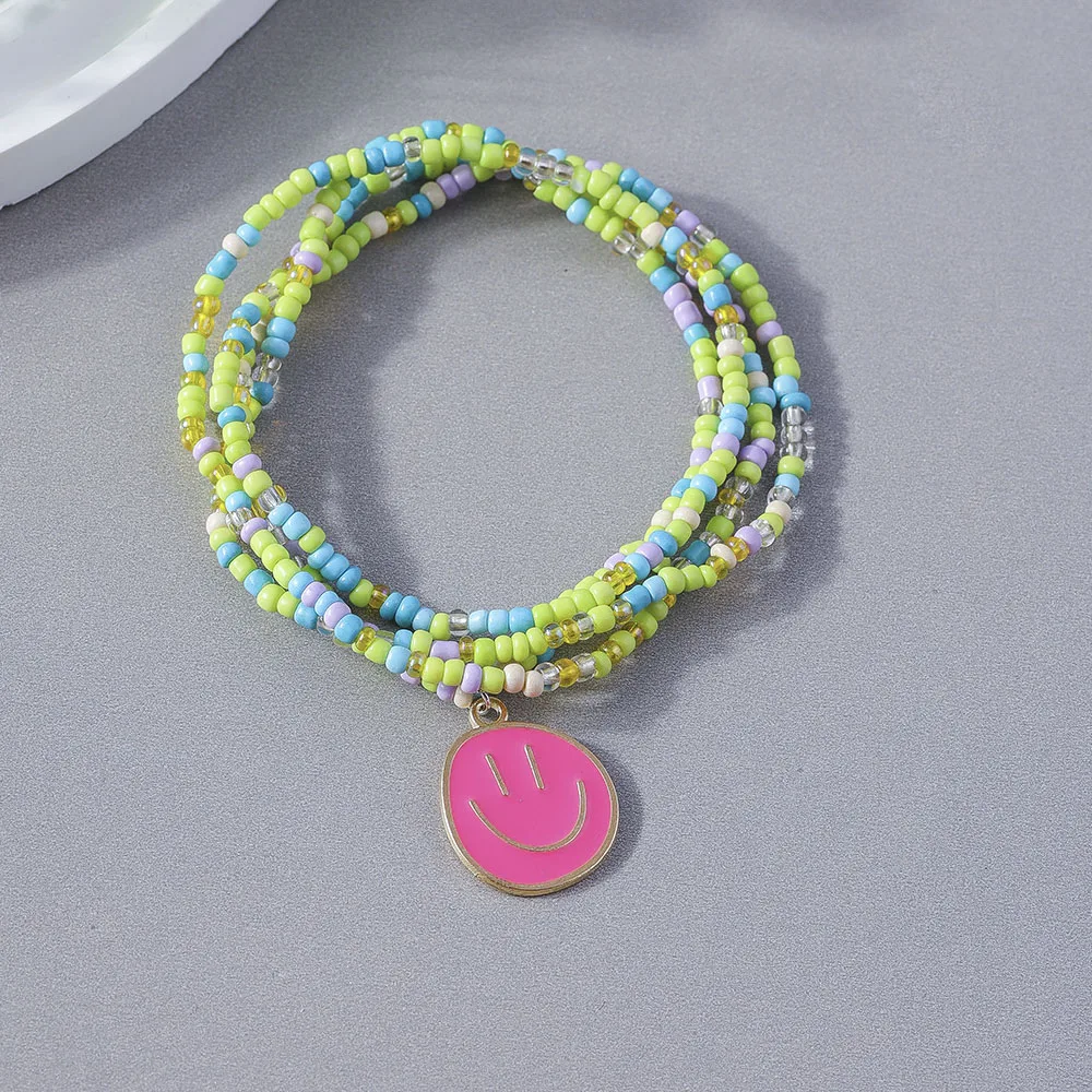 Aihua Bohemia Niedliches Lächeln-Gesichtsarmband für Frauen, buntes mehrschichtiges Perlen-BFF-Armband für beste Freunde, Kinder, Geburtstagsgeschenke – Detail 4