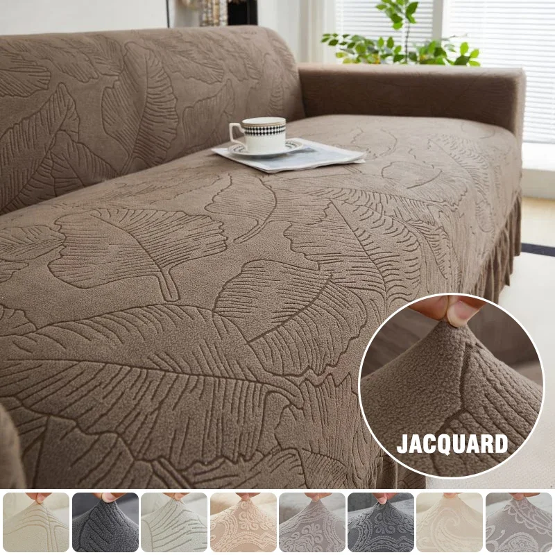 Jacquard Pattern Sofa Cover for Kids Pets Stretch Easy Installation Pet-Friendly Sofa Slipcovers with Skirt Hem for Living Room