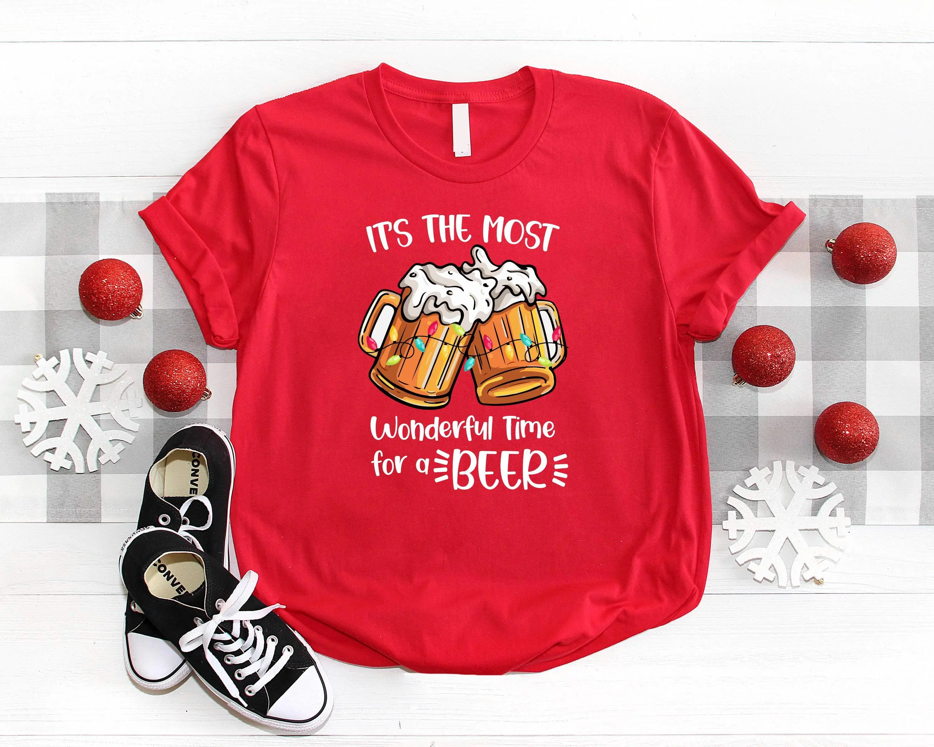 It's The Most Wonderful Time For Beer T Shirt Christmas Friends Matching Theme Party