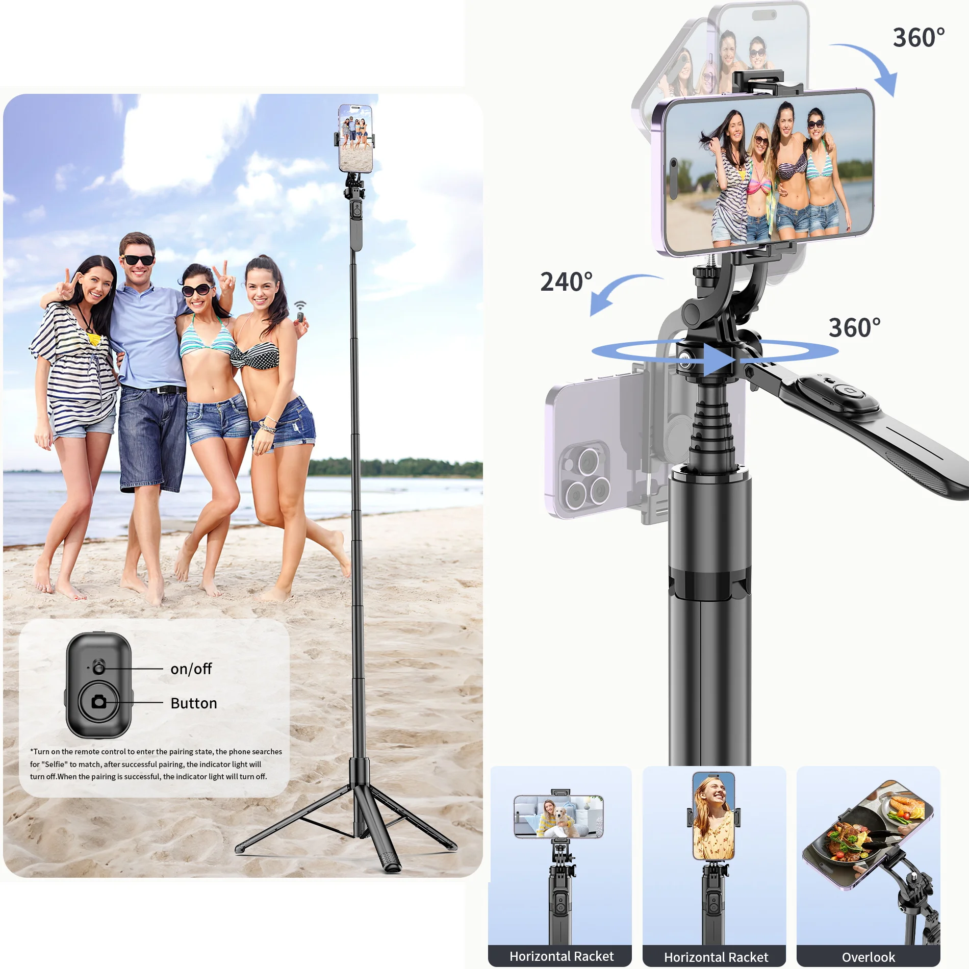 2020mm Selfie Stick Tripod Stand Wireless Selfie Stick Tripod with Remote with 1/4 Screw 1/4 Nut Portable Tripod for Phone Light