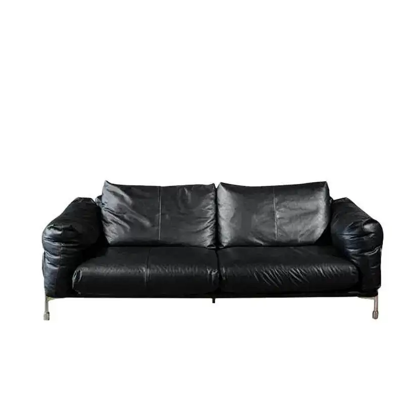 CX retro, medieval small apartment living room first layer cowhide straight row sofa