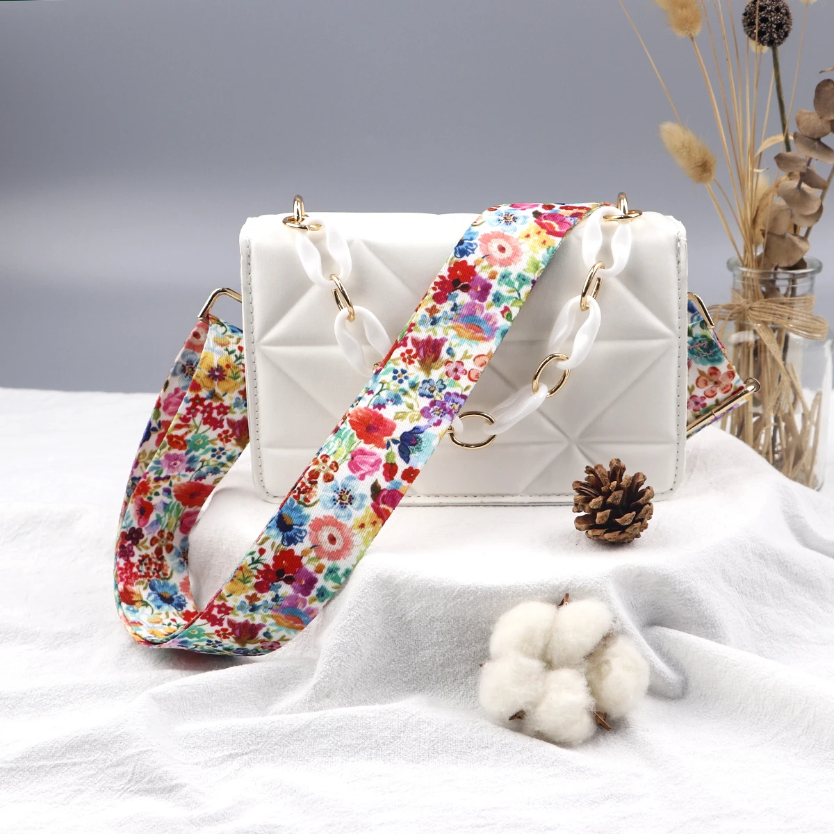 Sunflower Shoulder Nylon Straps Golden Chain Belt Strap for Women Crossbody Handbag Adjustable Wide Straps Bag Accessories