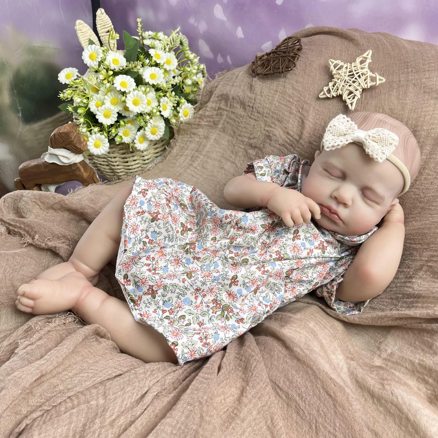 

BZDOLL 48CM 19Inch Asleep 3D Skin With Visible Veins Reborn Baby Doll Toy For Kids Vinyl Limbs Cloth Body Lifelike Birthday Gift
