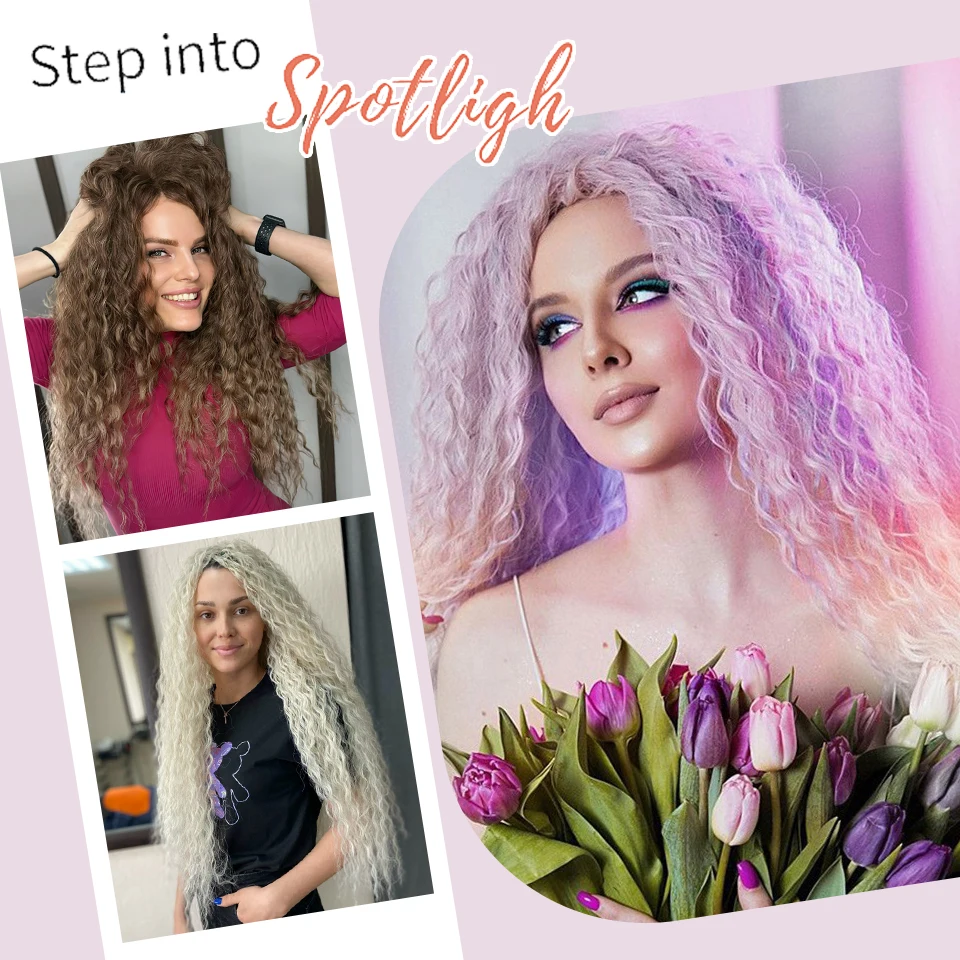 3 قطعة/الوحدة الوردي ارييل تجعيد الشعر تجديل وصلات شعر 22 30 "الاصطناعية فضفاض موجة المياه تويست الشعر أومبير رمادي أرجواني الكروشيه الضفائر