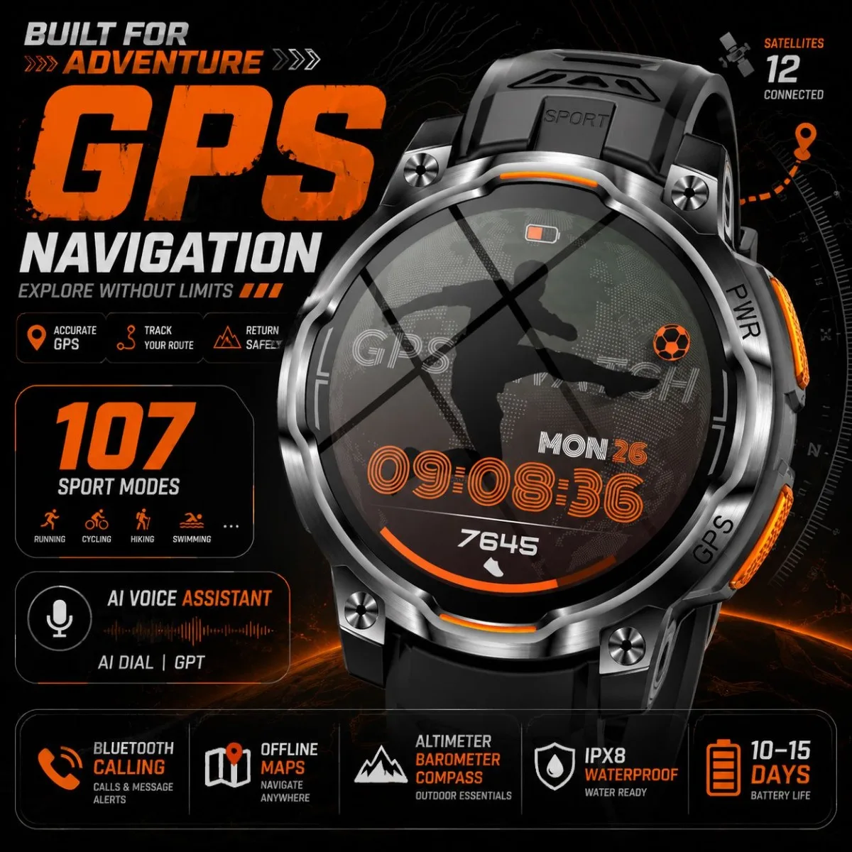 2026 New GPS Smart Watch Men: 1200mAh Large Battery AI Voice Assistant Bluetooth Calls Fast Charging Sports Mode Smartwatch