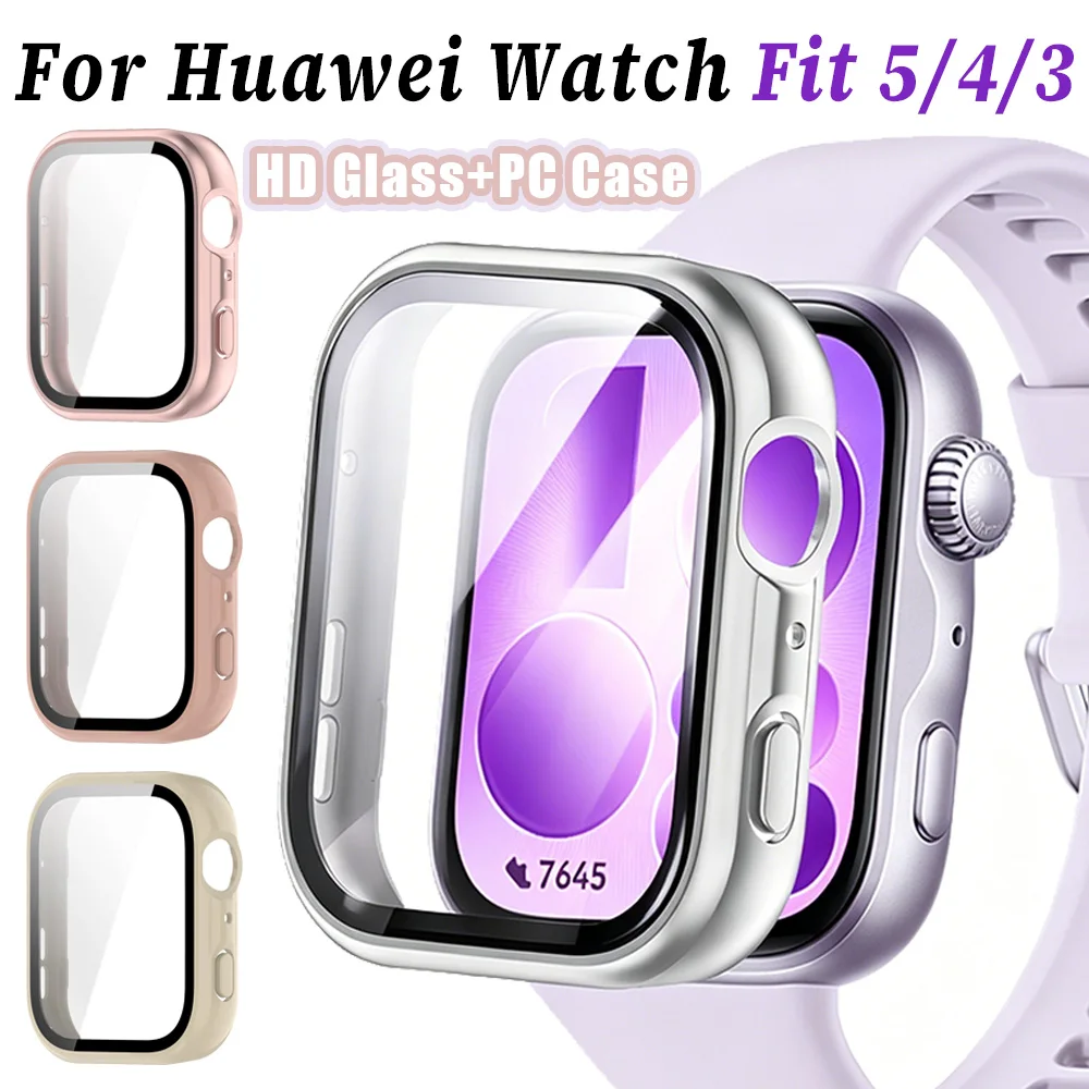 HD-Glas+PC-Gehäuse für Huawei Watch Fit 5/4/3 Rundum-Hartschalen-PC-Stoßfänger mit gehärteter Displayschutzfolie Huawei Fit 5/4 Pro Schutzgehäuse