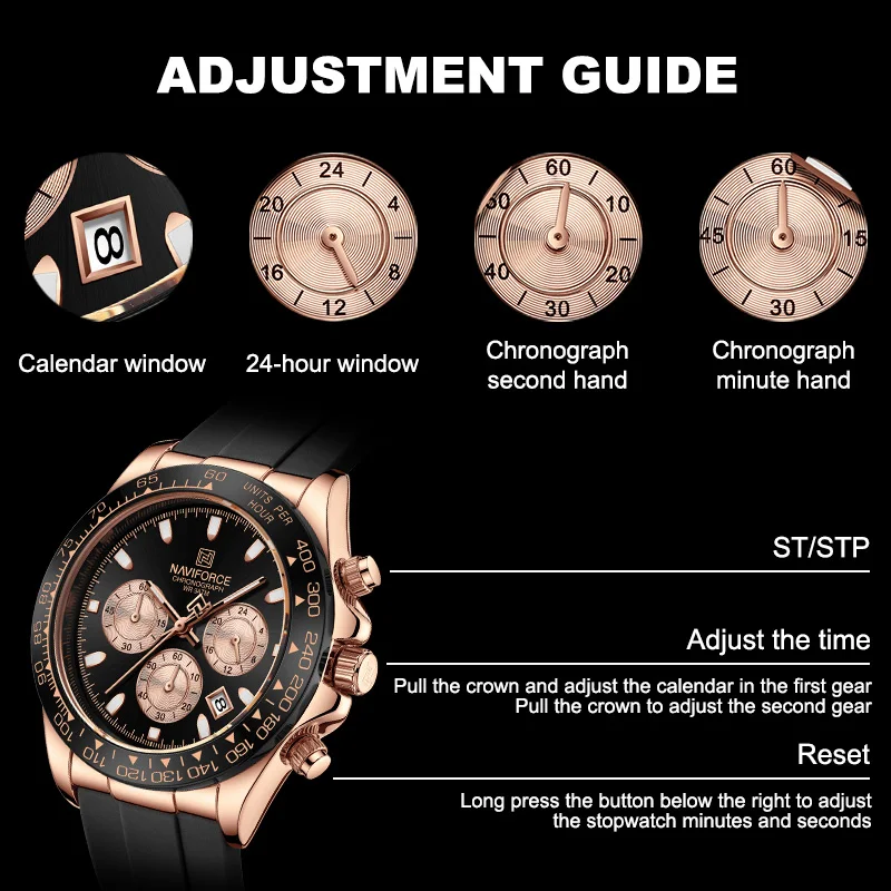 Top Brand NAVIFORCE Man Chronograph 24 Hours and Date Display Fashion Men\'s Wrist Watches Silicone Band Multifunction Male Clock