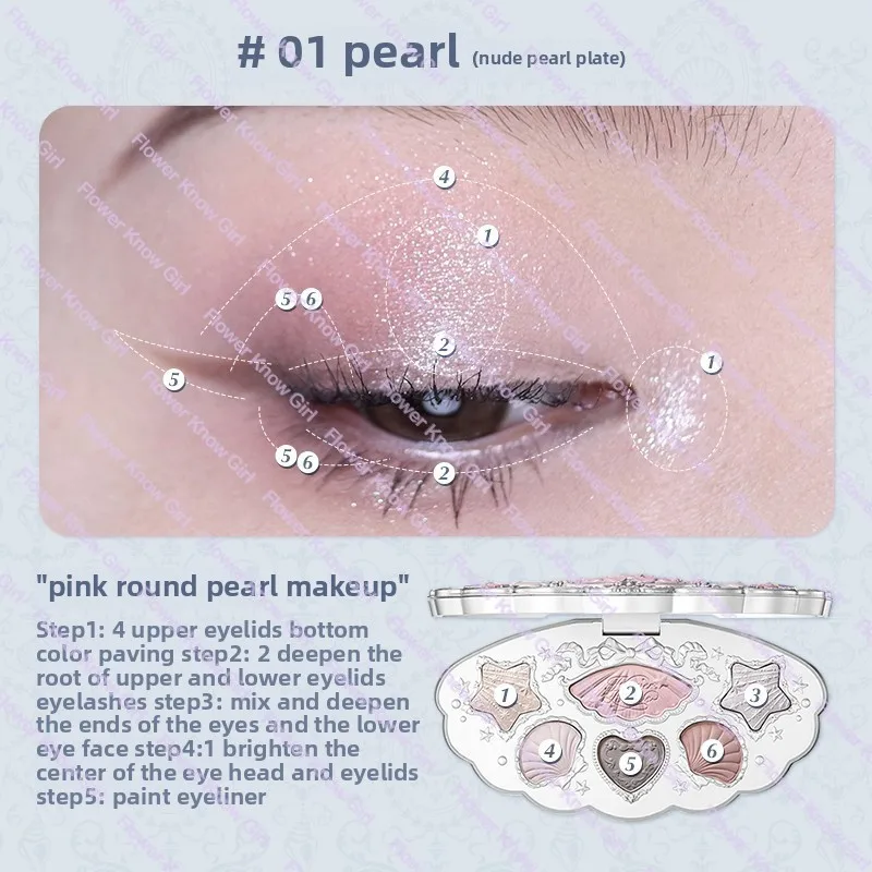 フラワーノウズシェルパールコレクション 6 色マットパールシーアイシャドウパレットメタリック高顔料長期的なアイメイク