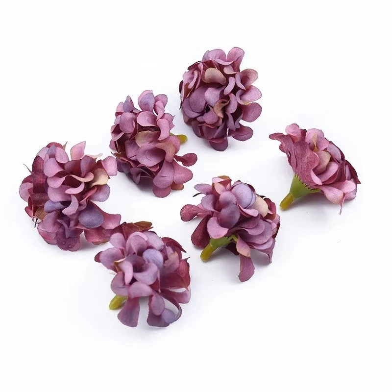 

50/100pcs Artificial Flowers Silk Hydrangeas Head Scrapbook Christmas Tree Decor Home Room Wedding DIY Colorful Gift Box Fillers