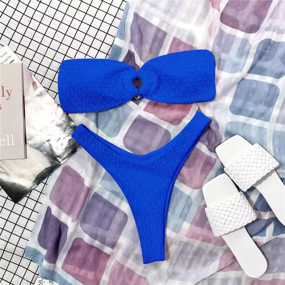 Women'S Two Piece Swimsuit Ring Hollowed Out Strapless Sexy Bikini Summer Swimsuit Women'S Bikinis And Tankinis