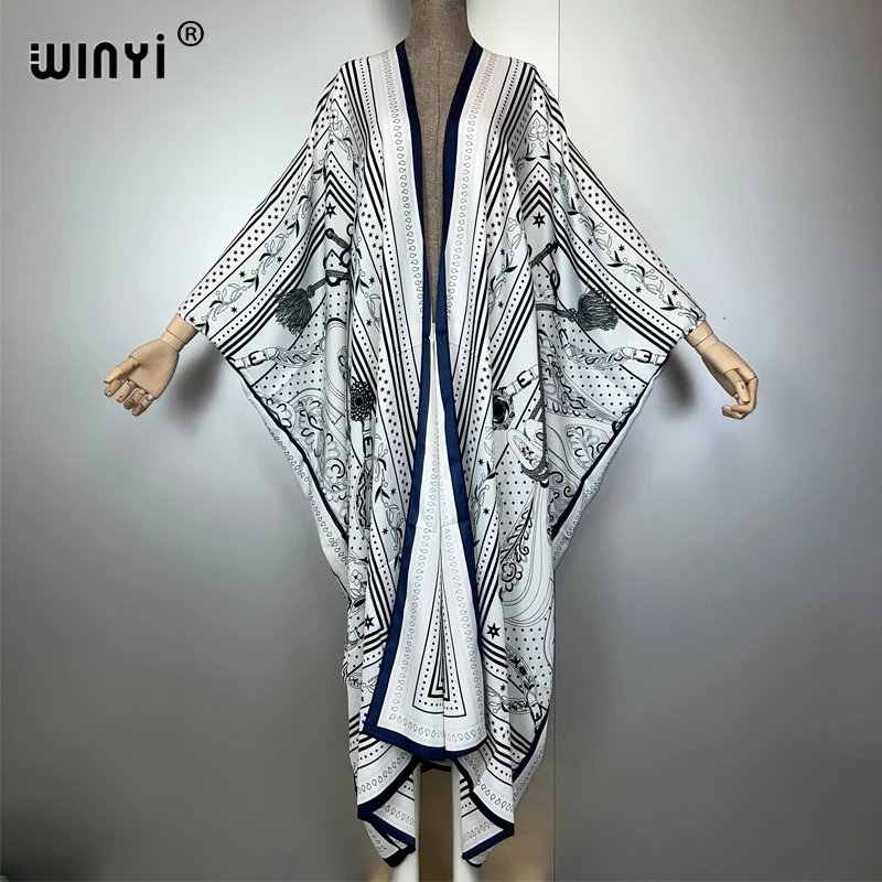 WINYI-Kimono bohemio, cárdigan holgado, trajes de playa para mujer, vestido de noche para cubrir, abrigo largo, vestido maxi, ropa de playa de lujo