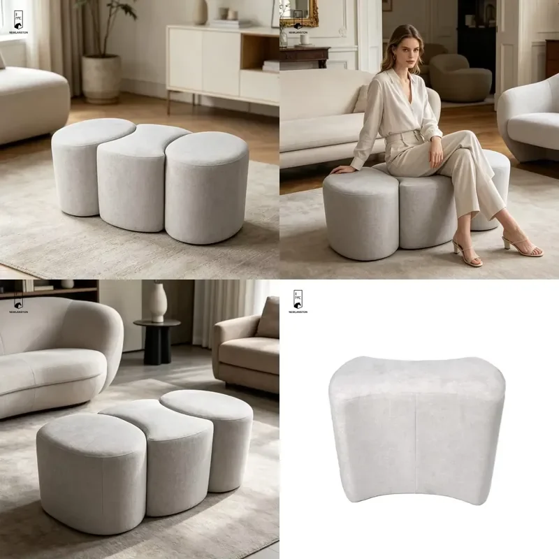 for Modular three-piece footstool, modern style interchangeable round cushion stool, suitable for living room