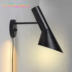 Lámpara de pared de hierro Retro, candelabro minimalista nórdico para dormitorio, sala de estar, mesita de noche, pasillo y escalera, color negro