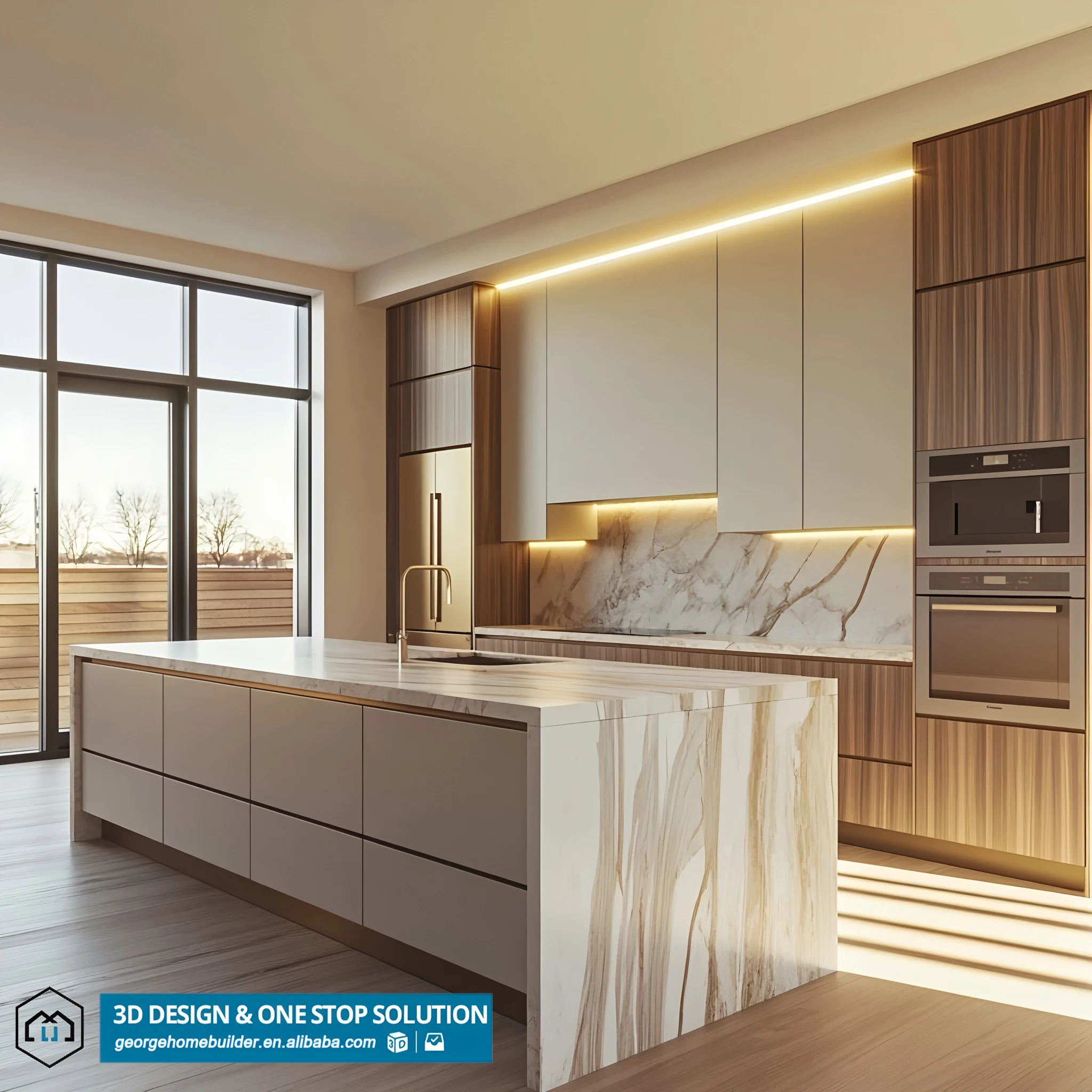 Modern Kitchen Cabinet Island Multifunctional High Gloss Wood Resin Marble High Quality
