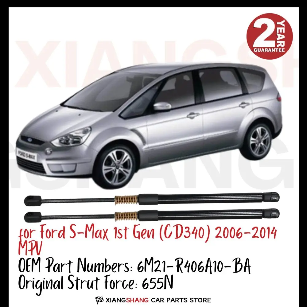 2pcs Rear Auto Open With Spring Damper for Ford S-Max 1st Gen (CD340) 2006-2014 MPV Trunk Boot Gas Charged Gas Struts