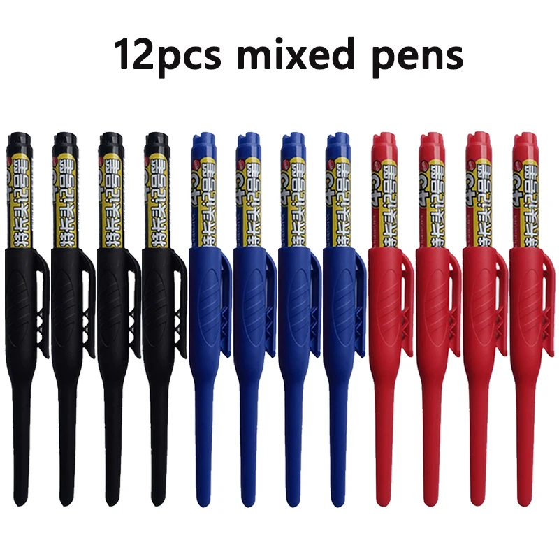 12 Stück 45 mm Spitze, langer Kopf, Markierungsstifte, schwarz/blau/rot, Holzbearbeitung, Bohren, Fliesenmarkierungsstift, kann gefüllt werden, zum Markieren tiefen Löchern – Detail 7