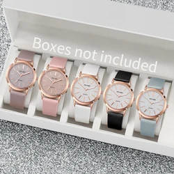 5PCS Fashion Women Watches Simple Dial Casual Leather Band Ladies Quartz Watch Reloj Mujer Girls Clock（Without Box）