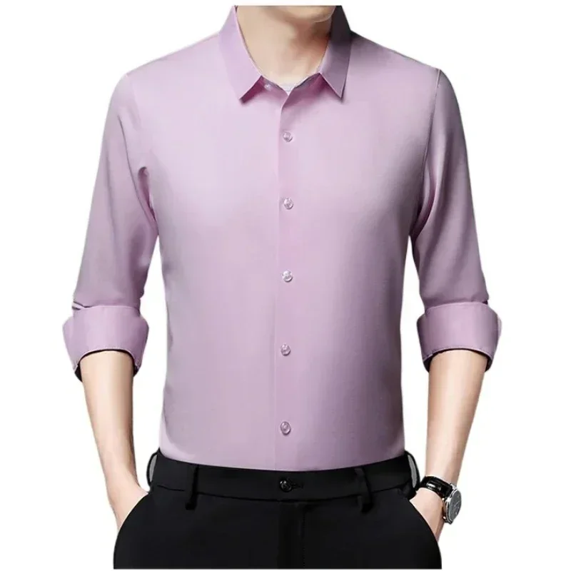 Fashion Men Solid Color Long Sleeve Shirt - Business Casual Comfortable Work Commuter Urban Dress Shirt Daily Office Clothing
