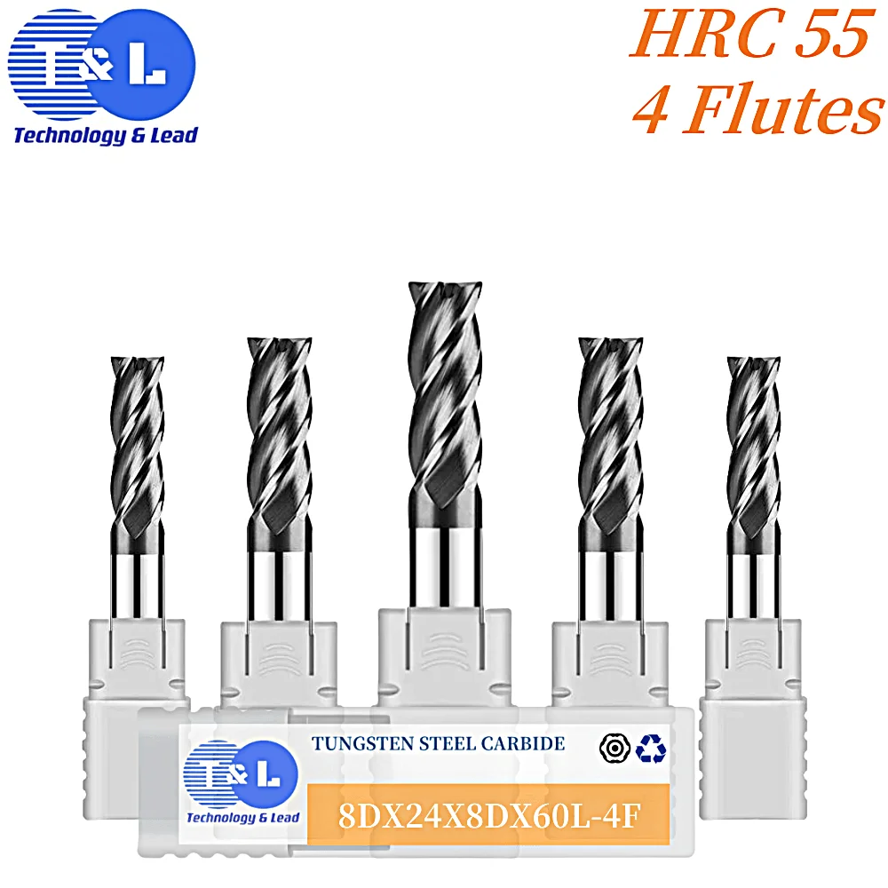 T&L HRC55 4 edge end milling cutter coated straight shank flat bottomed milling cutter CNC cutter Tungsten steel milling cutter