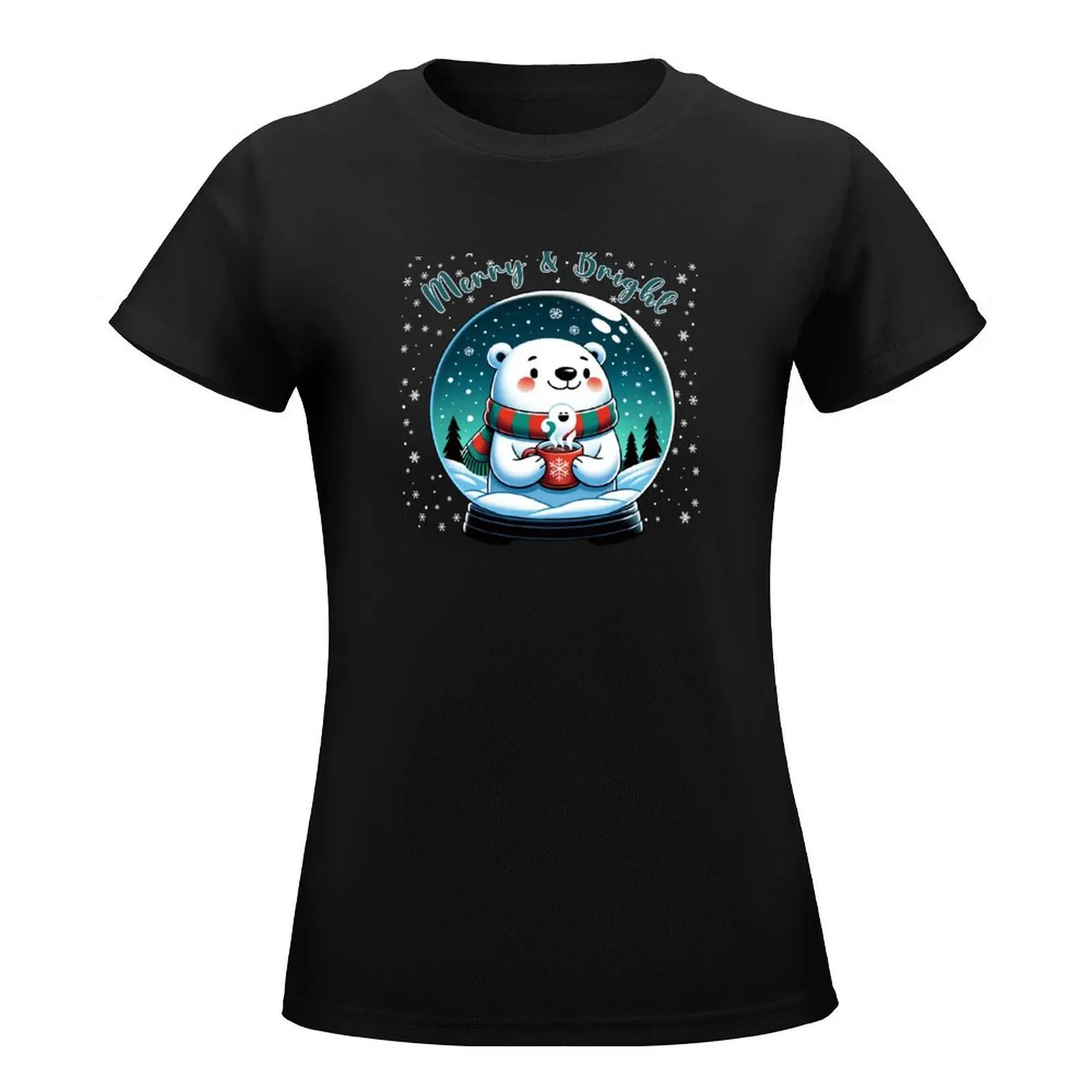 Festive Polar Bear in a Christmas Bauble, Animal Lover Fun T-Shirt customizeds anime clothes sports fans Women t shirt