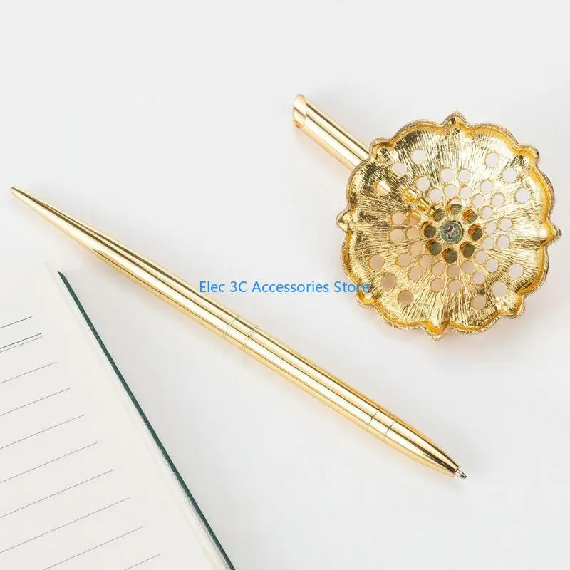 Y51A Retro Metal Ballpoint Pen Attached Base Stand Desk Office Counter Wedding Guest Sign Pens