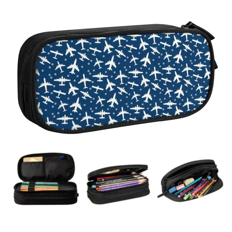 Custom Aeroplanes Flight Pilot Pencil Cases for Boy Girl Large Storage Airplane Aviation Aviator Pen Box Bag Stationery