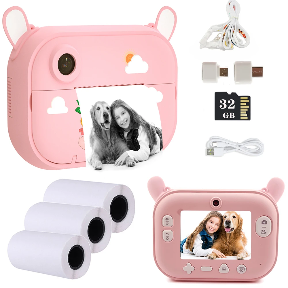 Kids Instant Print Camera 1080P HD Children\'s Digital Camera With Thermal Photo Paper Girl\'s Toys Camera Boy\'s Birthday Gifts