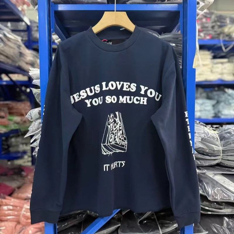 Chest Jesus Loves You Label PALY Eternal Life' Long Sleeve T Shirt Men Women Back The Gift of God Photo Print T-shirt Loose Tops