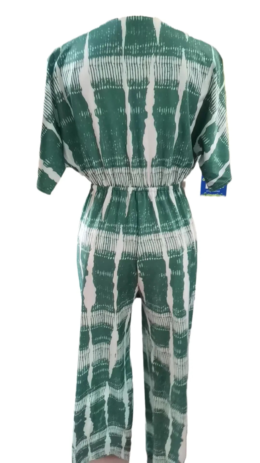 Prints Jumpsuit Romper For Women Fashion Dolman Sleeves V Neck Lace Up High Waist Loose Wide Legs Jumpsuits Playsuit Overalls