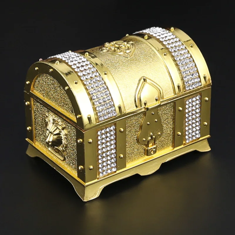 Classic Treasure Chest Jewelry Storage Box Zinc Alloy With Zircon Keepsake Gift Case For Ring Earrings Necklace