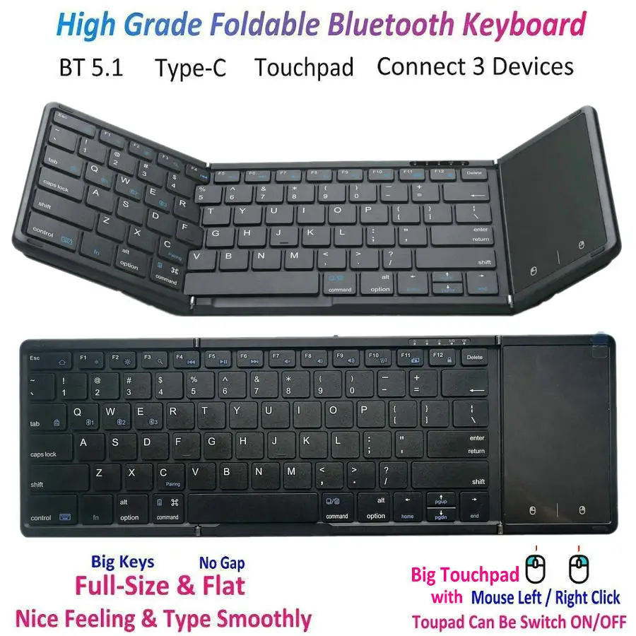 

BT 5.1 Wireless Full Size Folding Foldable Keyboard with Touchpad for Windows Android ios mac computer tablet pc phone etc.