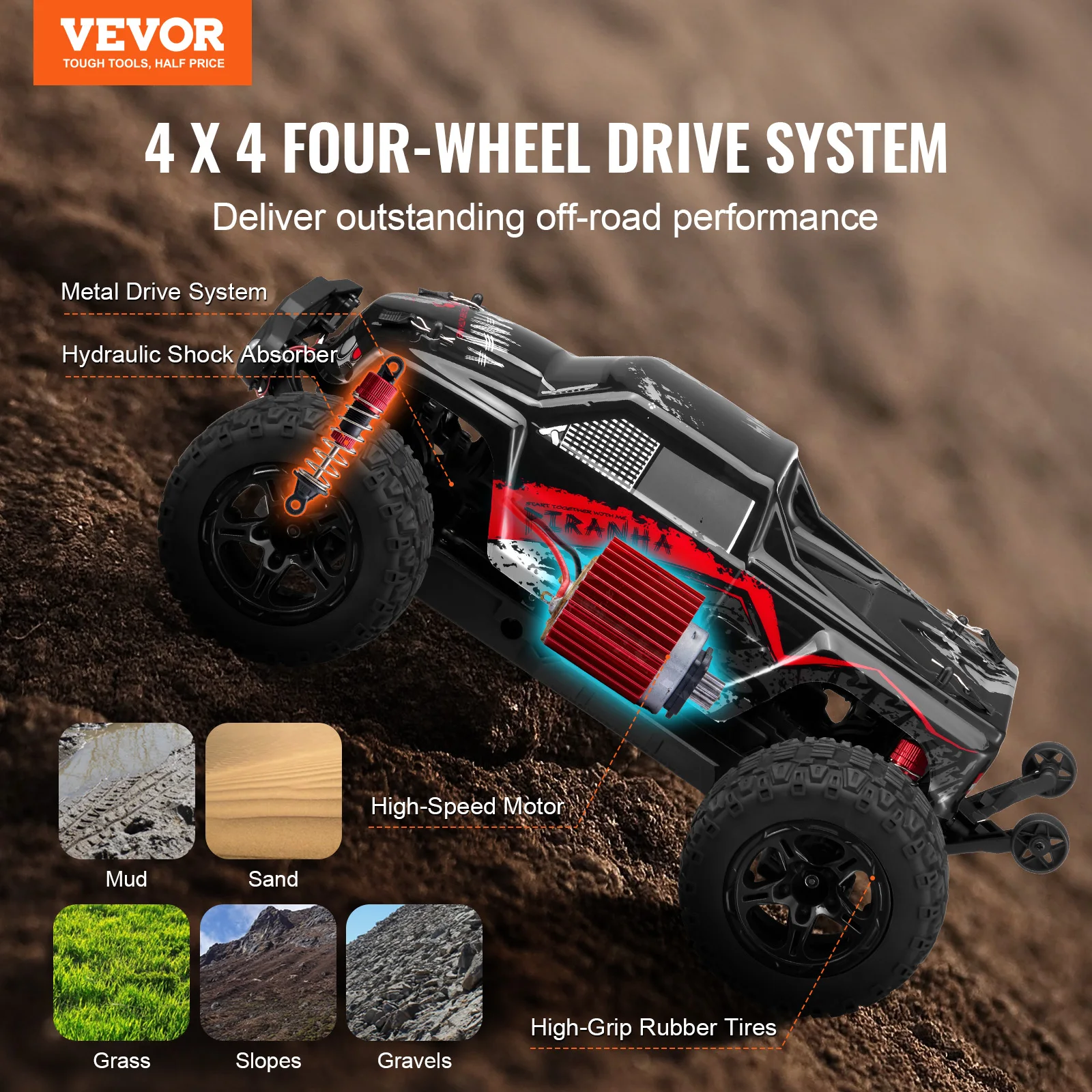 VEVOR 1:10 38KM/H 4WD RC Car All Terrain Off-Road with 2 Batteries Drift Monster Truck Children Toys for Kids Christmas Gifts