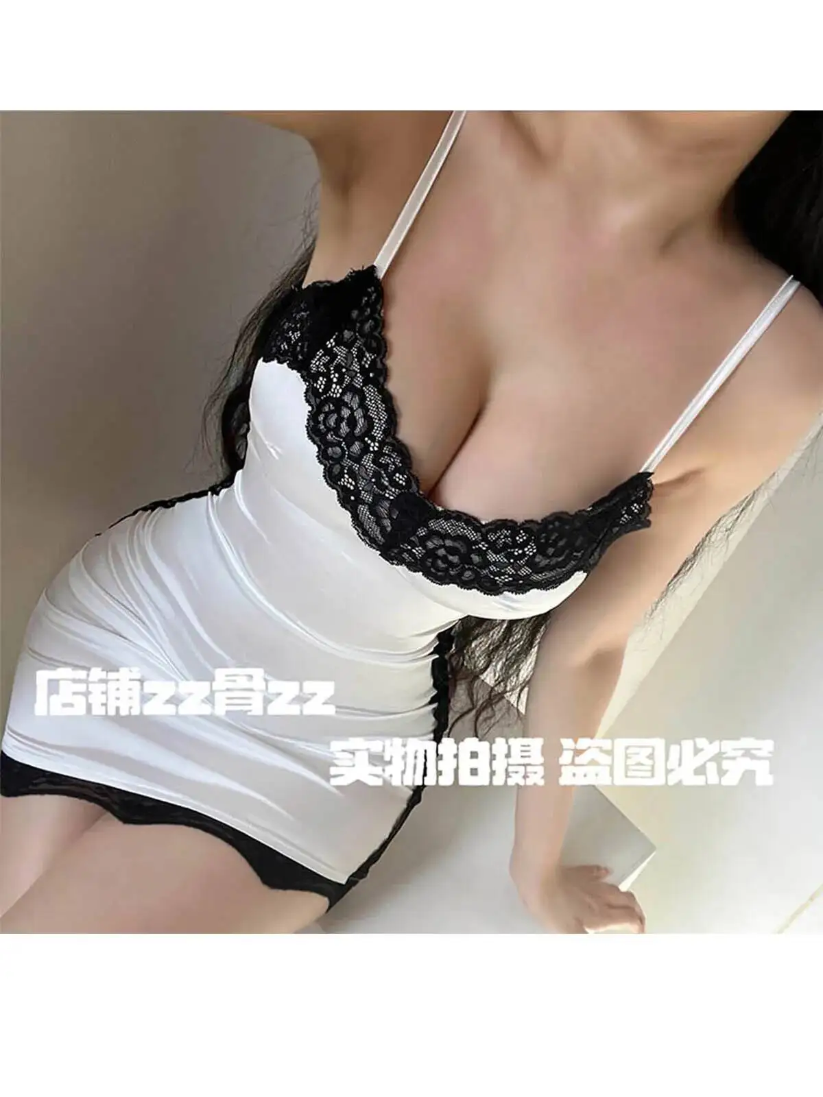 Lente Nieuwe Elegante Vrouwelijke Kant Splicing Contrasterende Kleur Jurk Korte Kant Mesh Zoete Tank Mini Jurk V-hals Tops B7HO