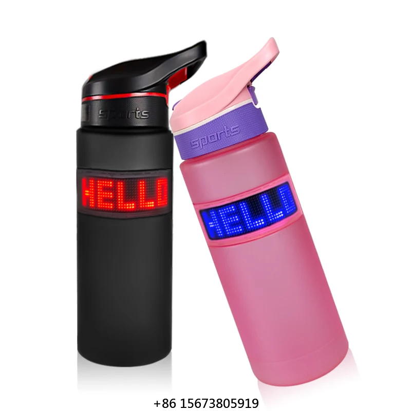 

Миниатюрная креативная LED-бутылка для воды с управлением через мобильное приложение, LED-дисплеем, прокручивающимся экраном для индивидуальных надписей, перезаряжаемая.
