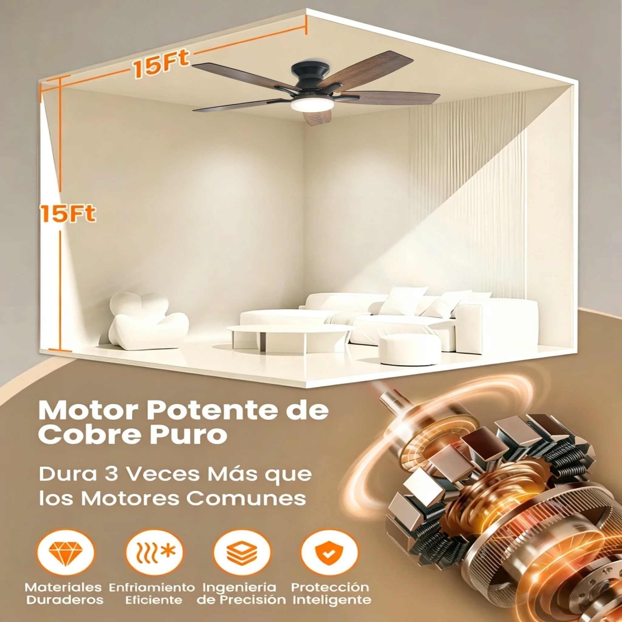 36/42 52 Inch Ceiling Fans With Lights Led 3 Color 6 Speeds DC Motor Fans Remote Control Low Floor Decorative Fans With Lighting