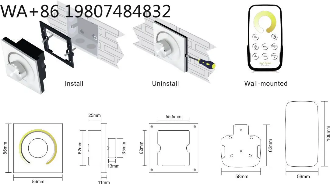 12V 24V LED Wall Touch Switch Panel RF Wireless CCT Dimming Manual Remote Control Smart Home Lighting Device