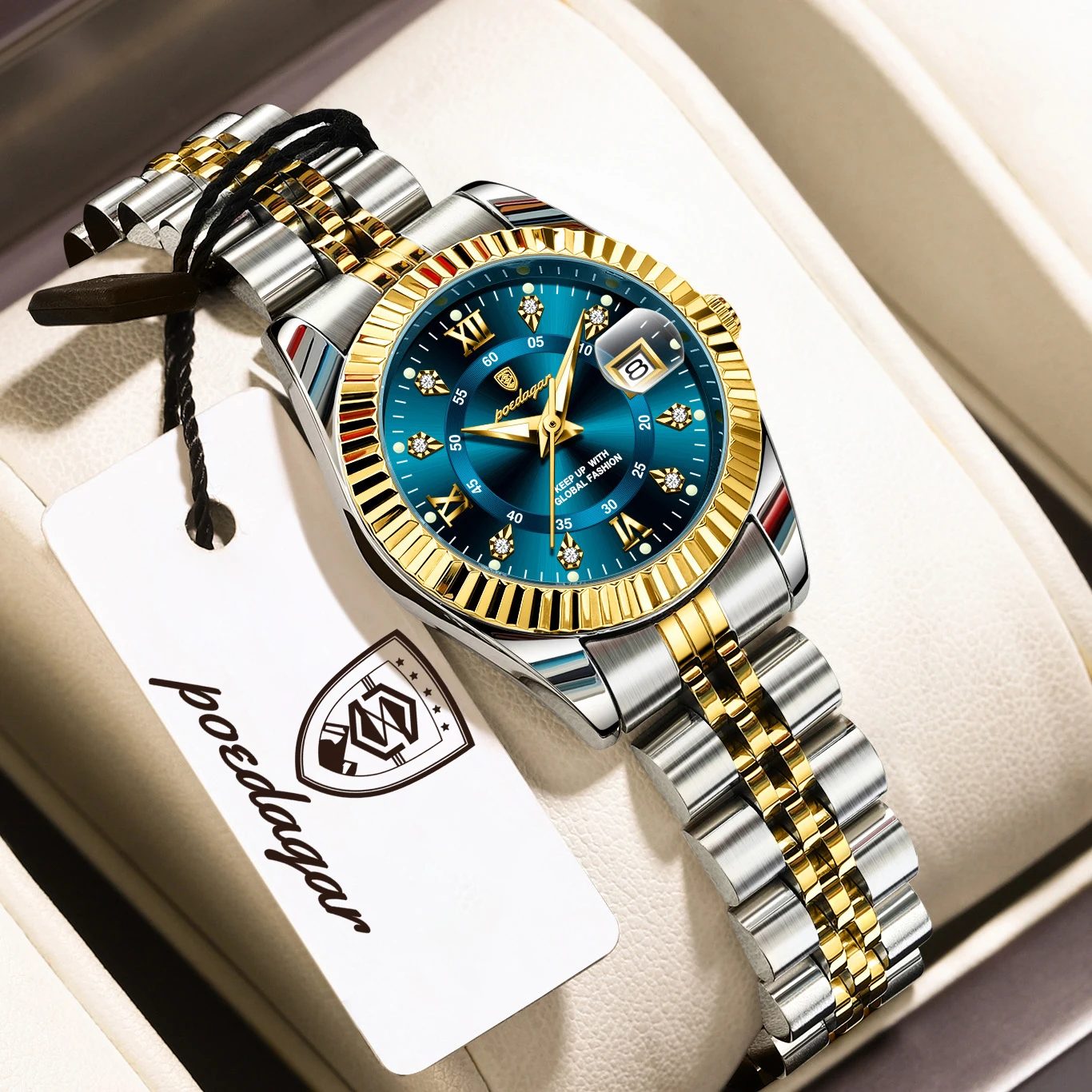 Relógio feminino de luxo POEDAGAR, à prova d'água, em aço inoxidável, luminoso, com data, elegante, relógio de quartzo, moderno, para mulheres.