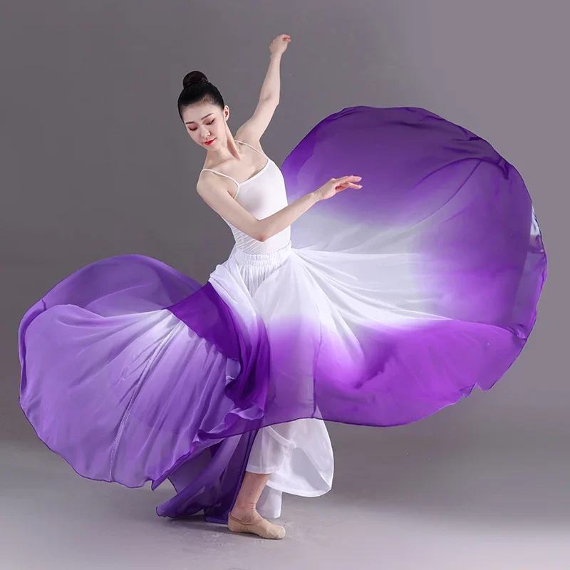 Eleganter Farbverlauf Ballett rock Frauen Chiffon fließende lange Tanz kleidung 360-720 Grad klassische Tanz kostüm Leistung Maxirock